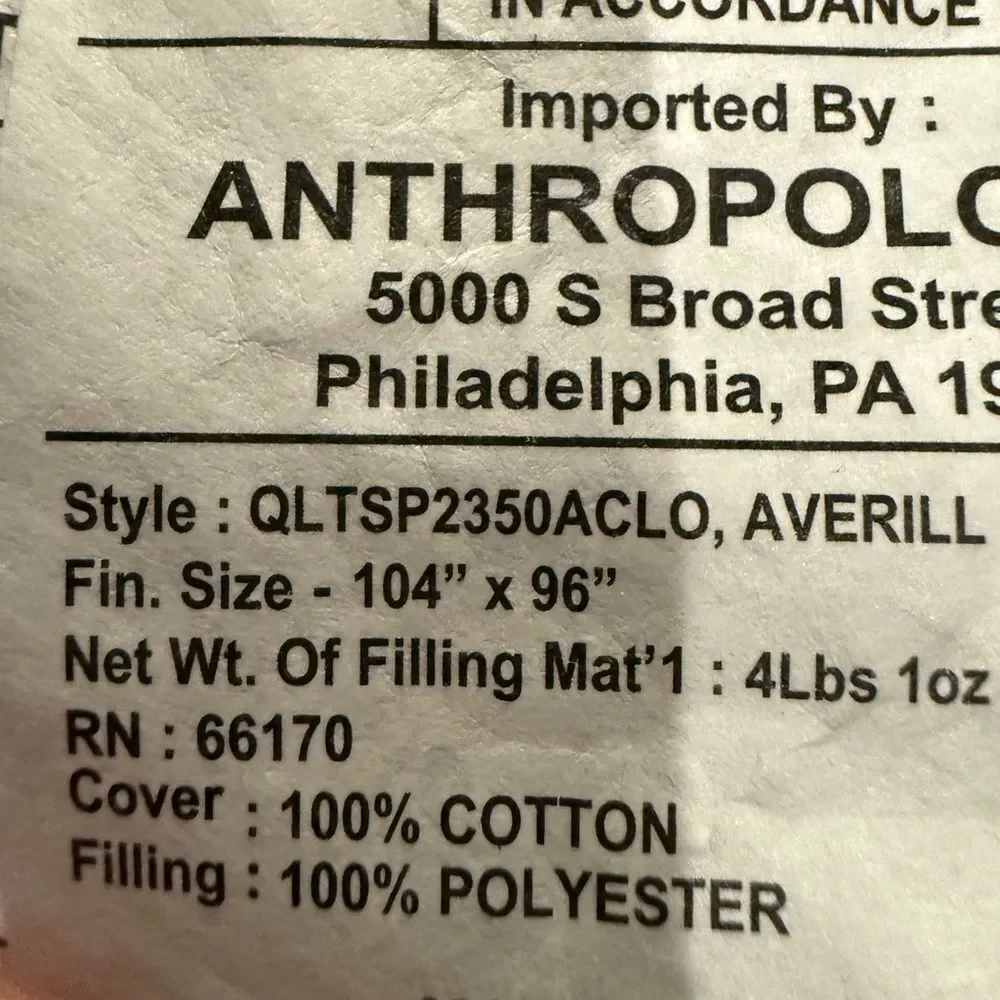 Anthropologie Averill Organic Cotton Quilt King size